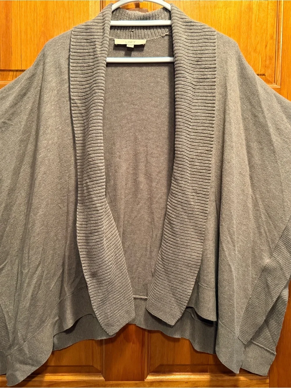 LOFT Gray Ribbed Shawl-Collar Open Cardigan